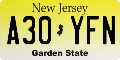 NJ license plate A30YFN