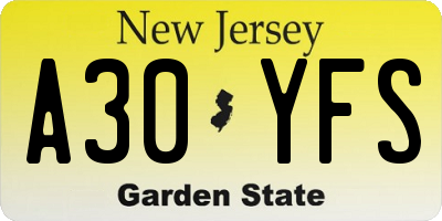 NJ license plate A30YFS