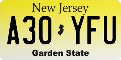 NJ license plate A30YFU