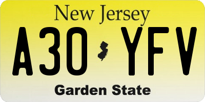 NJ license plate A30YFV