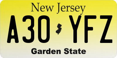 NJ license plate A30YFZ