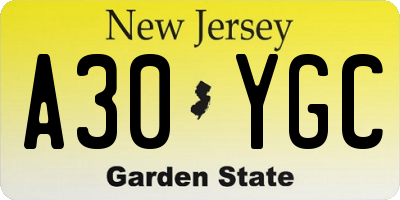 NJ license plate A30YGC