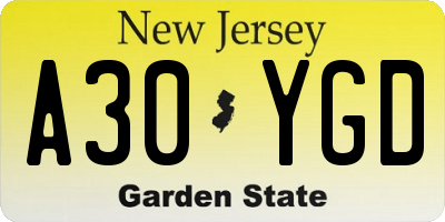 NJ license plate A30YGD