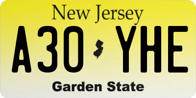 NJ license plate A30YHE