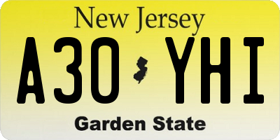 NJ license plate A30YHI