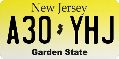 NJ license plate A30YHJ