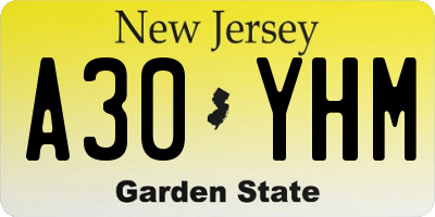 NJ license plate A30YHM