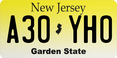 NJ license plate A30YHO