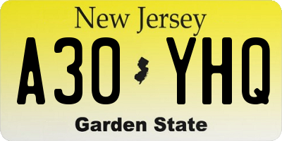 NJ license plate A30YHQ