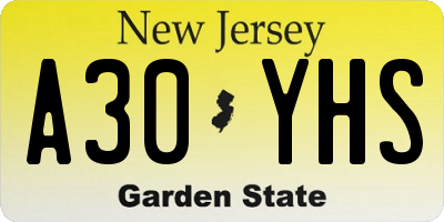 NJ license plate A30YHS