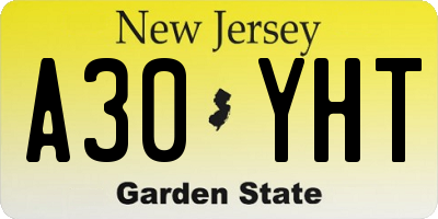 NJ license plate A30YHT