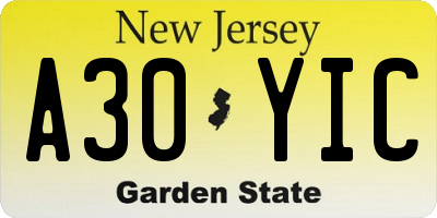 NJ license plate A30YIC