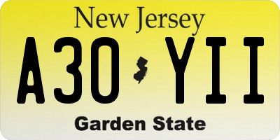 NJ license plate A30YII