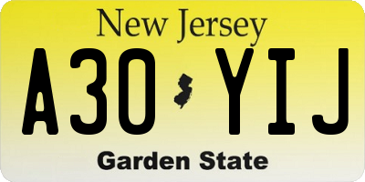 NJ license plate A30YIJ