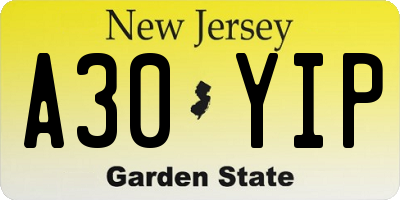 NJ license plate A30YIP