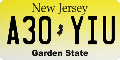 NJ license plate A30YIU
