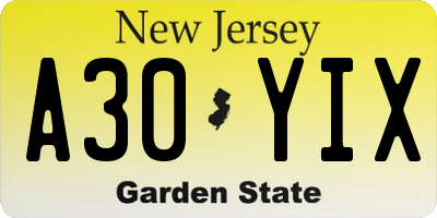 NJ license plate A30YIX