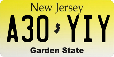 NJ license plate A30YIY