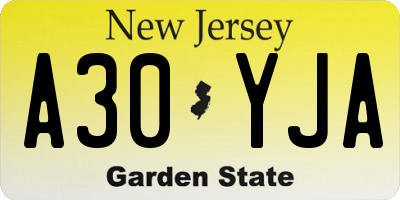 NJ license plate A30YJA