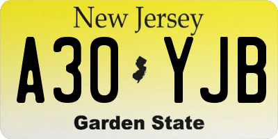 NJ license plate A30YJB