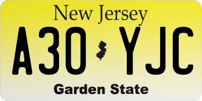 NJ license plate A30YJC