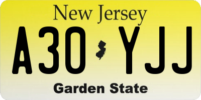 NJ license plate A30YJJ