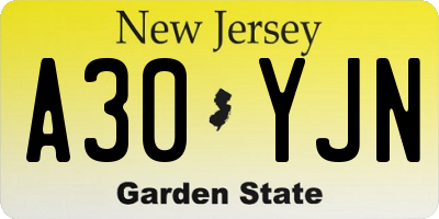 NJ license plate A30YJN