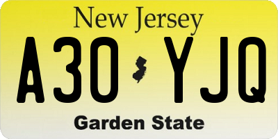 NJ license plate A30YJQ