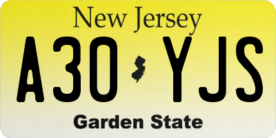 NJ license plate A30YJS