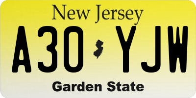 NJ license plate A30YJW