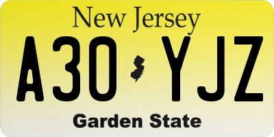 NJ license plate A30YJZ