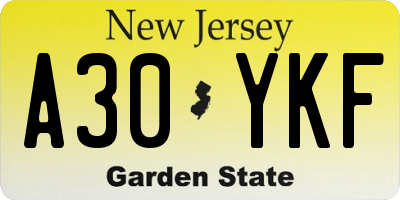 NJ license plate A30YKF