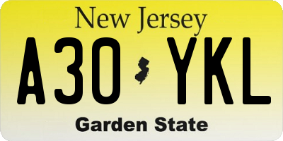 NJ license plate A30YKL