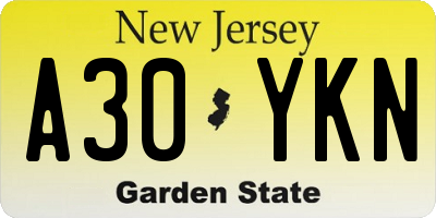 NJ license plate A30YKN