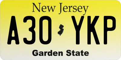 NJ license plate A30YKP
