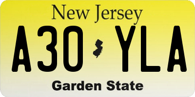 NJ license plate A30YLA