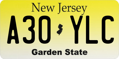 NJ license plate A30YLC