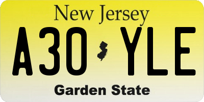 NJ license plate A30YLE