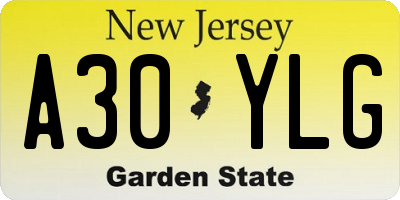 NJ license plate A30YLG
