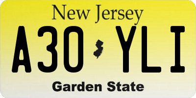 NJ license plate A30YLI