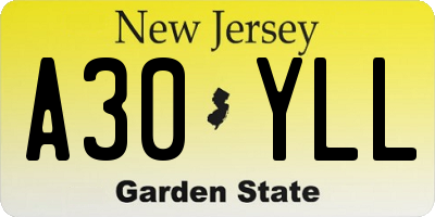 NJ license plate A30YLL