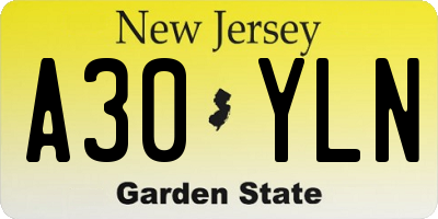 NJ license plate A30YLN