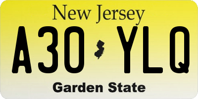 NJ license plate A30YLQ