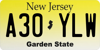 NJ license plate A30YLW