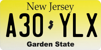 NJ license plate A30YLX
