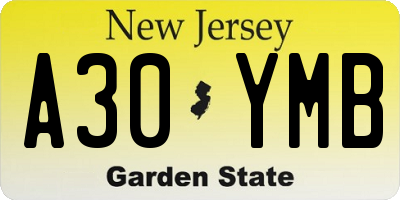 NJ license plate A30YMB