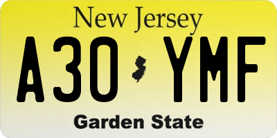 NJ license plate A30YMF