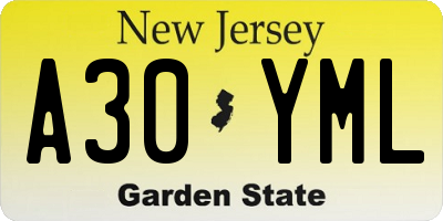 NJ license plate A30YML