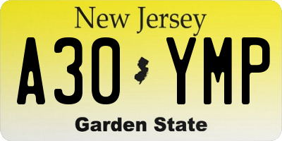 NJ license plate A30YMP