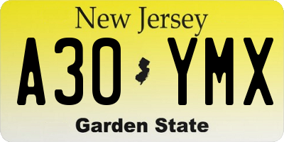 NJ license plate A30YMX
